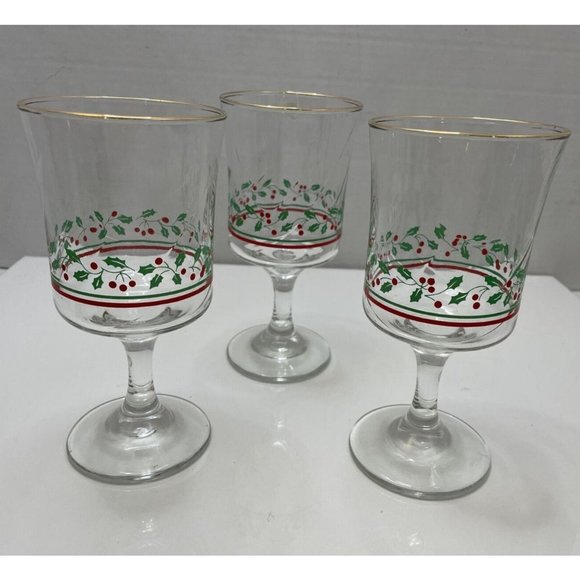Libbey Holiday 3 Vintage 8s Arbys Libbey Holly Berry 2oz Wine